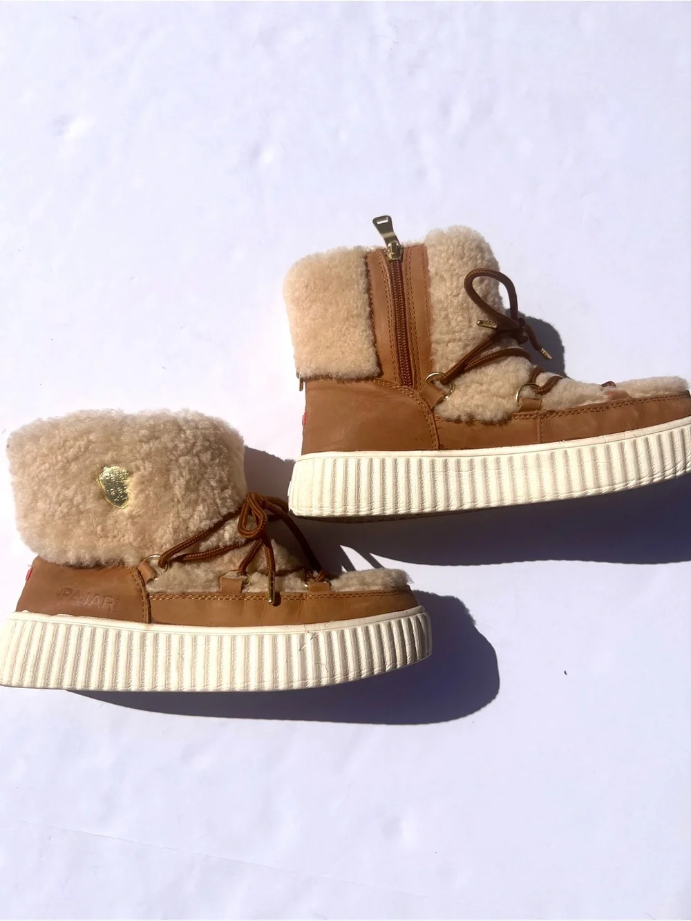 Pajar CANADA Ceria Sneaker Boot - Sherling Lined Bootie - in Cream & Tan Fur